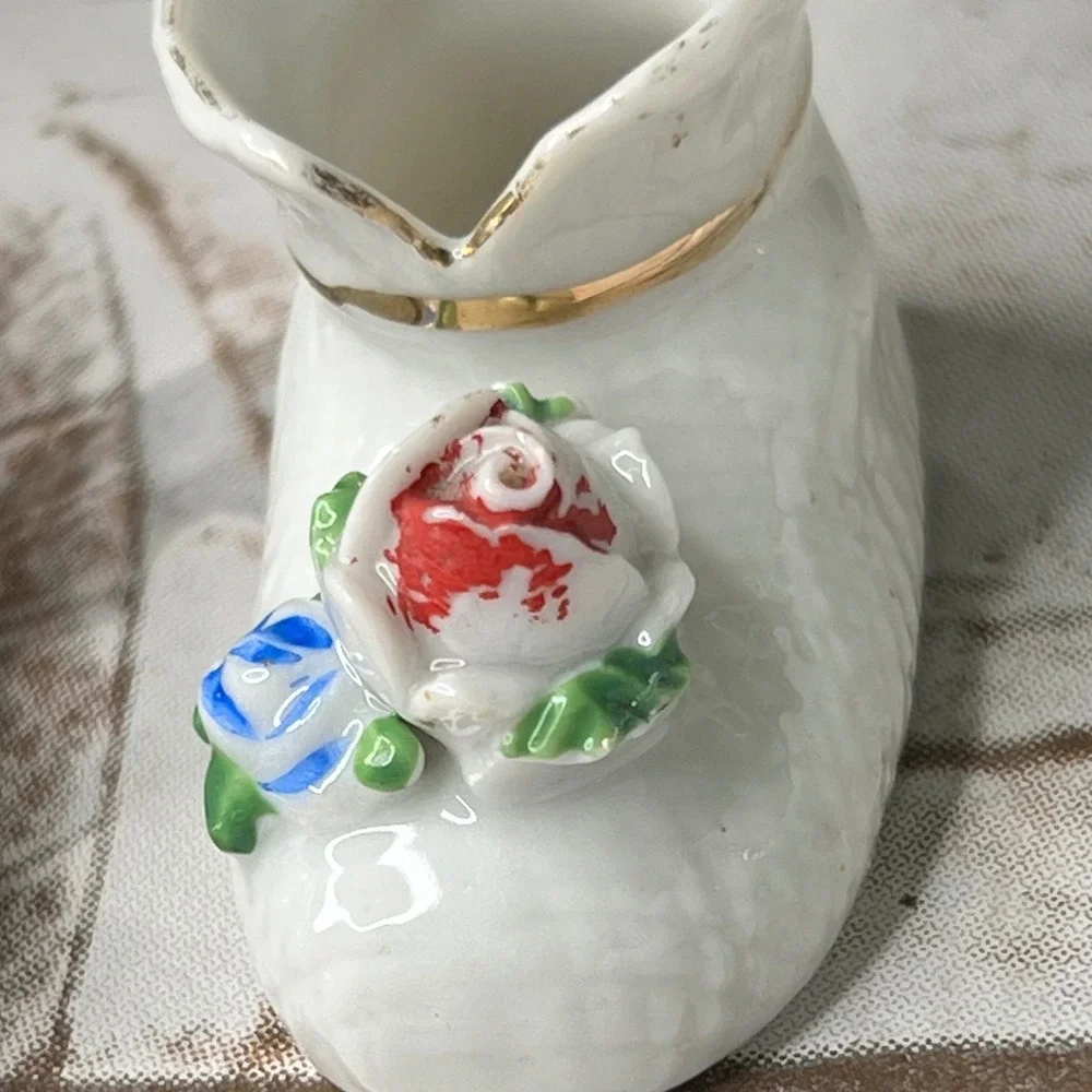 Vintage Miniature Shoe Collection Multicolor Porcelain Glass Wood Shelves OS